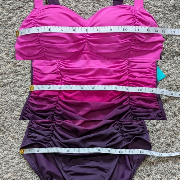 NWT Shape + Style Aqua Green  Pink Purple Ombre Ruched One Piece Swimsuit 6 - Picture 10 of 11